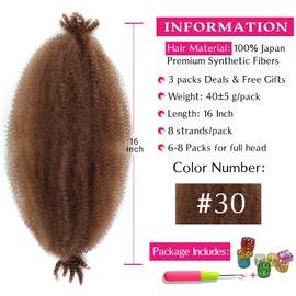 Afro Twist Hair - 16 Inch, 3 Packs, Pre Fluffed Spring Twist Hair for Soft Locs (16 Inch (Pack of 3), 30#)