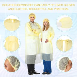 Xuhal 25 Set Disposable Isolation Gowns Set PPE Gowns Disposable and Non Woven Bouffant Caps with Elastic Cuffs for Labs Home Isolation Beauty Agencies Food Service, Unisex Adult (Yellow)