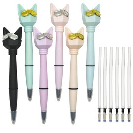 Lopenle 6PCS Cartoon Cat Pens Flying Cat Ballpoint Pens With Golden Silver Glasses Pens Cool Animal Pens Black Ink For Students School Office Christmas EasterParty