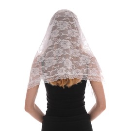 JWICOS Vintage Lace Chapel Veils Catholic Mass Head Covering Scarf Mantilla Veils for Church Women Brides (White)