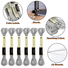 6 Pcs Silver Embroidery Floss Friendship Bracelet String Embroidery Thread Metallic Silver Embroidery Floss String Glitter Embroidery Thread Cross Stitch Thread for Hand Embroidery String Art