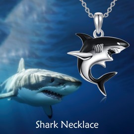 POPLYKE Shark Necklace 925 Sterling Silver Shark Pendant Necklace Animal Jewellery for Women