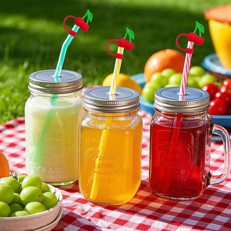 4 PCS Cherry Straw Topper Universal Cherry Straw Covers Silicone