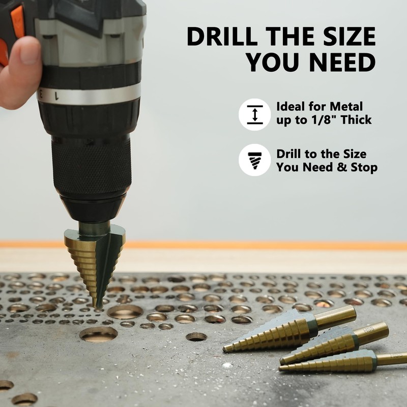 GMTOOLS Step Drill Bit Set - Black and Gold, 6
