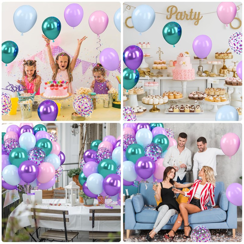 Saxuxu Mermaid Balloons, 12 Inch Pastel Purple and Teal Balloons,