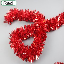 33Ft Christmas Tinsel Garland Shiny Thick Red Tinsel Decor Xmas Tree Decorations Metallic Twist Foil Garland for Birthday Thanksgiving Day New Year Parties Indoor Outdoor Party Supplies - Red