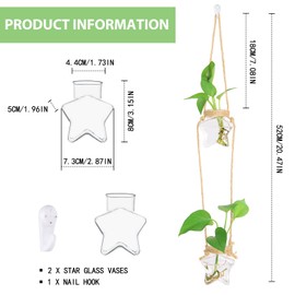 XXXFLOWER Wall Hanging Propagation Station，2 Tired Star Shaped Glass Flower Vase for Hydroponic Planter Terrarium for Plant Cutting Home Office Living Room Garden Decor