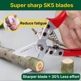 T TOVIA Easy-Cut Bypass Pruning Shears – Lightweight Aluminum Hand Pruners with Sharp SK5 Blades, Ergonomic Grip, Cuts Branches up to 1 Inch – Essential Garden Tool for Yard Maintenance