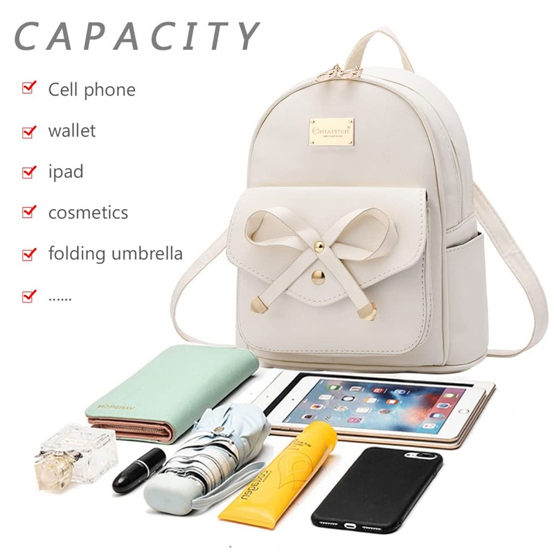 I IHAYNER Girls Bowknot Cute Leather Backpack Mini Backpack Purse