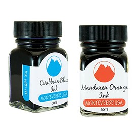 Monteverde 60ml Core Fountain Pen Ink Bottle (30ml Caribbean Blue Ink Bottle G309CU, 30ml Mandarin Orange Ink Bottle G309MO)