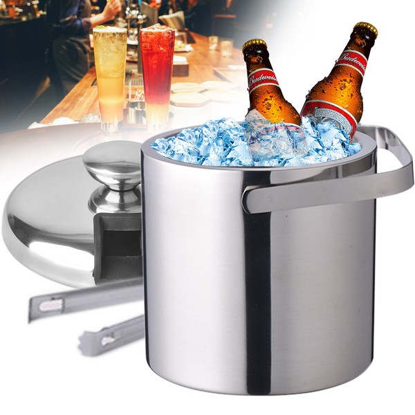 1300ML Stainless Steel Ice Bucket with Lid and Ice Tong
