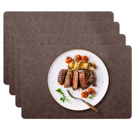 marysgift Placemats Set of 4 Non Slip Heat Resistant Place Mat Washable Vinyl Easy to Clean for Kitchen Restaurant Acceeories, Brown