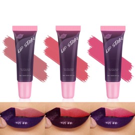 Dynaeuty 3 Pcs Peel Off Lip Stain Lip Tint Set Long Lasting Waterproof Non Stick Cup Non Fade Liquid Lipstick Set, Magic Color Lip Oil Set for Women (B02)