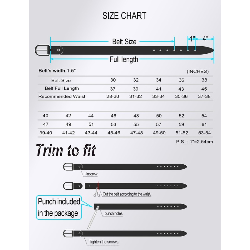 WOLFANT 1.5" Full Grain Leather Belt for Men,100% Italian Real