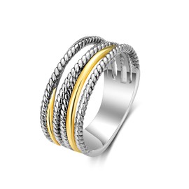 dnswez 2 Tone 14K Gold & Silver Plated Ring, Wide Intertwined Crossover Statement Chunky Gold Rings Vintage Fashion Band Rings for Women Designer Jewelry Gifts (Two Tone - Hollow, 7)