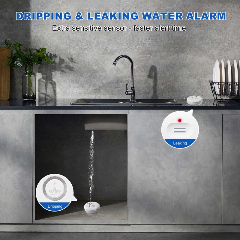WiFi Water Leak Detectors 5 Pack, 120dB Adjustable Loud Water
