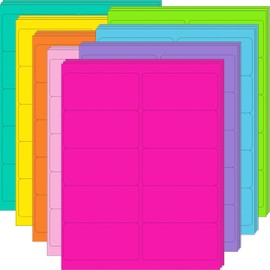 YSHIHE 2" x 4" Colored Labels Stickers 8 Colors Bright Moving Labels 24 Sheets,240 Labels for Laser/Inkjet Printer, Permanent Adhesive