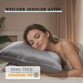 Zenssia Luxury Satin Pillowcase 40 x 60 cm, Set of 2, Soft as Silk Pillowcase 40 x 60 cm, Hair and Skin Care with Zip, Dark Grey