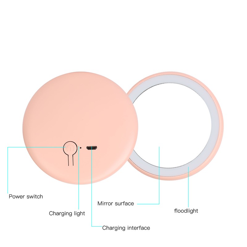 Compact Makeup Mirror with Light USB Rechargeable LED Round Portable