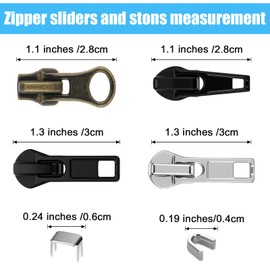 12Pcs Size 5 Zipper Repair Kit, Plastic Zipper Slider with Top and Bottom Stop, Zippers Pull Replacement for Sewing Luggage Jacket Coat Backpack Boot Hoodie