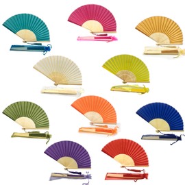 FANSOF.FANS Pack of 10 Fabric Handheld Fan with a Tassel Grade A Bamboo Ribs Party Wedding Favour (Mix Colors)
