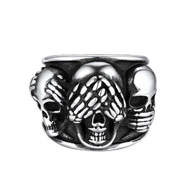 FaithHeart Stainless Steel Skull Rings Gothic Punk Death Skull Skeleton Cocktail Party Biker Statement Ring Size 11