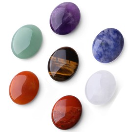 Healing Crystals Natural 7 PCS Oval Shaped Flat Polished Pocket Stone Bulk Thumb Stone Chakra Gemstones for Anxiety Gift Chakra Reiki Positive Energy Stones Meditation Crystal