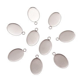 Airssory 100 Pcs 25x18mm Pendant Cabochon Settings Edge Bezel Cups Stainless Steel Oval Blanks with Loop for DIY Jewelry Making