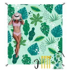 YUKI HOME Beach Blanket Waterproof Sandproof Oversized Extra 79 * 88inch Sand Free Beach Mat with Stakes, Storage Bag - Essentials for Outdoor Beach, Picnic,Quick Drying Durable