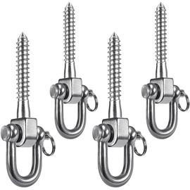 SELEWARE 4 Ceiling Hooks Heavy Duty Swing Hook Wooden Beam - 304 Stainless Steel Swing Hanger Punch Bag Holder 360 Degree Rotating Swing Hook with Carabiner Ceiling Mount Sandbags Hanging Chair