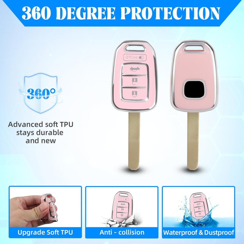 QBUC for Honda Key Fob Cover with Key Chain, for