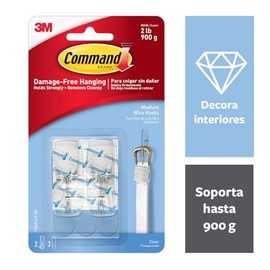 Command 3M Ganchos Adhesivos Removibles, Medianos, Transparentes, 2 und por paquete, Organiza y decora sin dañar tus paredes