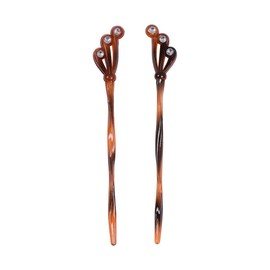 Set of 2 Elegant Design with 3 Diamonds Hair Sticks - Tortoise