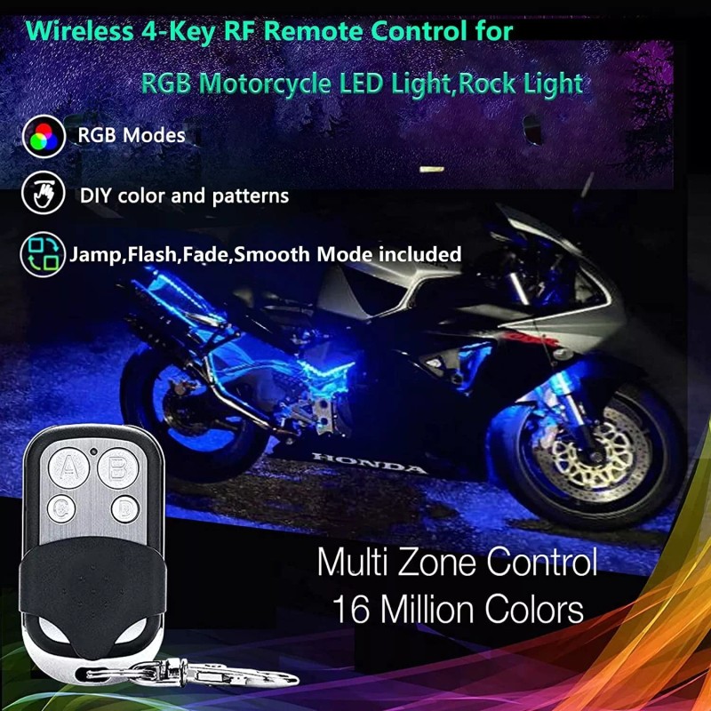 NBWDY Wireless 4-Key RF Remote RGB LED Controller for Car