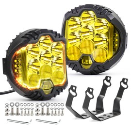 LIGBT 2PCS 5 Inch Amber Yellow Round LED Offroad Light with DRL 90W LED Light Pods 270° Wide Range Super Bright Side Shooter for Pickup Truck ATV UTV SUV