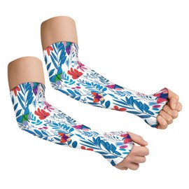Hobbspring 1 Pair Butterfly Flowers Arm Sleeves For Women Gardening Arm Protective Sleeves With Thumb Holes Outdoors Sun Uv Protection Polyester Ice Silk Cooling Cover For Men Fishing Sports Summer