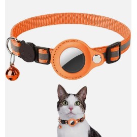 Unbranded AirTag Cat Collar Reflective Pet Collar With Bell Breakaway Safety-(ORANGE )