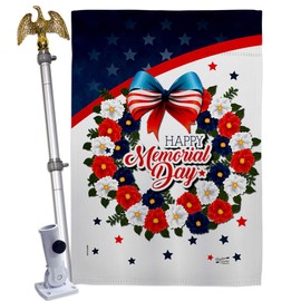 Angeleno Heritage Memorial Day Wreath House Flag Eagle Set Patriotic Armed Forces Military Veteran United State American Decoration Banner Small Garden Yard Gift Double-Sided, Made in USA