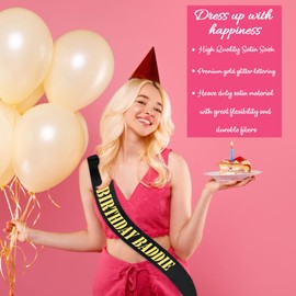 SKJIAYEE "BIRTHDAY BADDIE Sash, Funny Black Gold Glitter Birthday Sash for Women and Men Birthday Party Favors Decorations Supplies Accessories, Great for Any Bday Gifts Ideas
