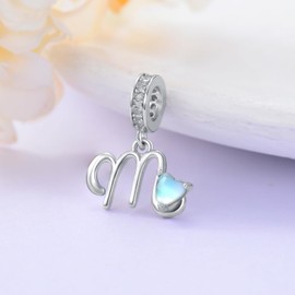 PROESS Alphabet Letter Pendant 925 Sterling Silver Moonstone Initial Beads Alphabet Pendant for Bracelet Chain Letters Jewellery Gifts for Girls Women, Sterling Silver