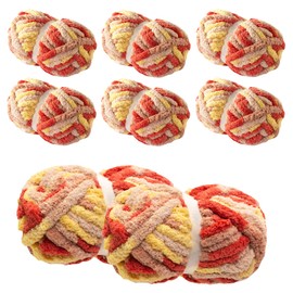 HouseABC Chunky Yarn for Hand Knitting & Crocheting – Mixed Color Soft, Bulky Jumbo Yarn for Blankets, Scarves, DIY Projects, 8-Pack (Orange, Beige, Yellow, Camel)