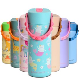Elemental 100% Leak Proof When Spout Is Closed, Insulated Kids Water Bottle, Stainless Steel Bottle for School, with Straw Lid and Pop-it Handle, for Travel and Sports, 18 Ounce