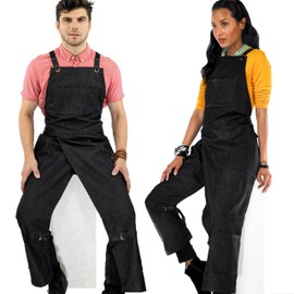 Under NY Sky Pottery Gray Apron – Full Coverage Cross-Back, Durable Denim, Leather Reinforcement and Overlapping Split-Leg – Adjustable for Men and Women – Pro Pottery Artist, Mechanic, Tattoo Aprons