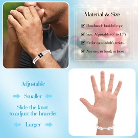 Braided Rope Cross Bracelets for Men Boys Easter Christmas Christian baptisms birthday Valentine gifts for Teens (white)