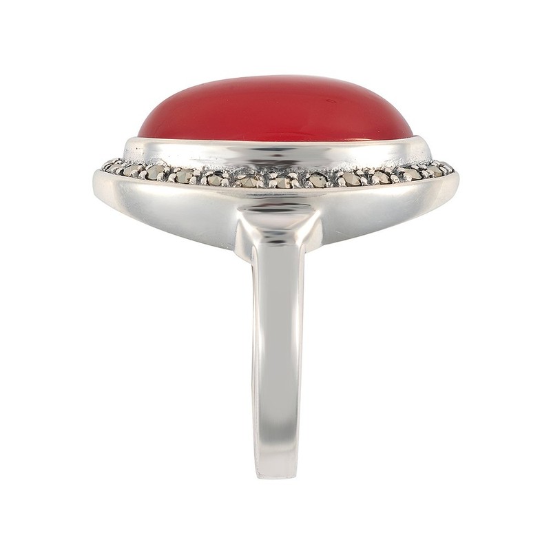 Esse Marcasite Sterling Silver Oval Red Carnelian Statement Ring -