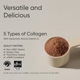 Multi Collagen Protein Powder (Type I, II, III, V, X) with Hyaluronic Acid + Vitamin C | 5 Types of Food Based Collagen, Great in Coffee & Protein Drinks | Non-GMO Verified, 30 Servings (Chocolate)