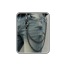 SISICHIC Pants Jean Chain: Pocket Wallet Purse Chain Belt for Biker, Heavy Streetwear Grunge Punk Goth Rockstar Pirate Accessories - Carabiner Black Leather
