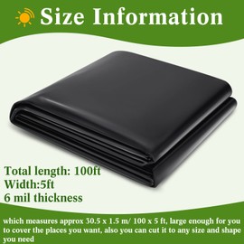 Amylove 6 Mil Black Plastic Sheeting 5 x 100 ft Polyethylene Vapor Barrier Plastic Sheeting Waterproof Plastic Tarp Roll of Heavy Duty Thick Covering Film for Plant Farm Garden Greenhouse