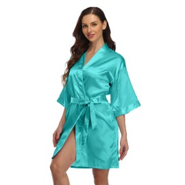 Valennia Women Satin Robe Wedding Shower Party Bathrobe Silky Kimono For Bride and Bridesmaids