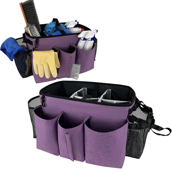 Large Cleaning Caddy Bag, Wearable Cleaning Supplies Organizer with Shoulder